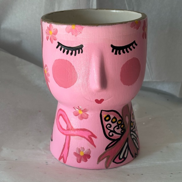 Other - Unique Hand Painted Breast Cancer Awareness Design Face Ceramic Planter Vase